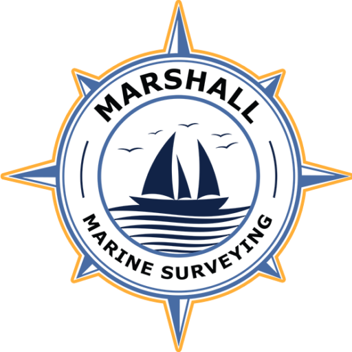 Marshall Marine surveying logo with compass - boat surveyor