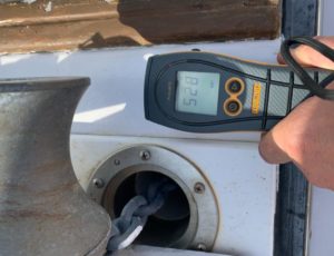 1986 President 37 moisture meter reading during marine Survey in Fort Pierce Florida