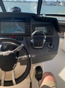 2017 Aquila 44 Catamaran - Helm Station on Fly Bridge Being inspected by Marshall Marine Surveying at Marine Max in St Petersburg FL